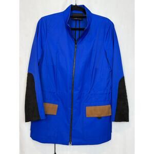 Carlisle Royal Blue Colorblock Zip Jacket Suede Sleeves Tan Pocket Detail SZ 12